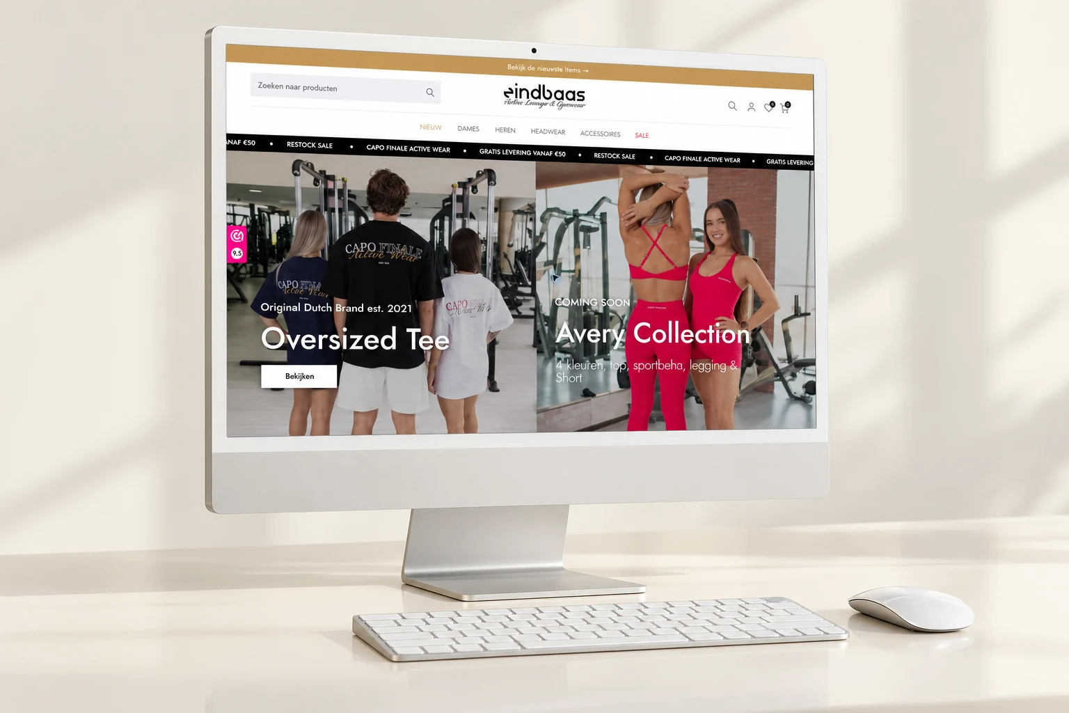 De Eindbaas Apparel-webshop gepresenteerd op een zilveren iMac